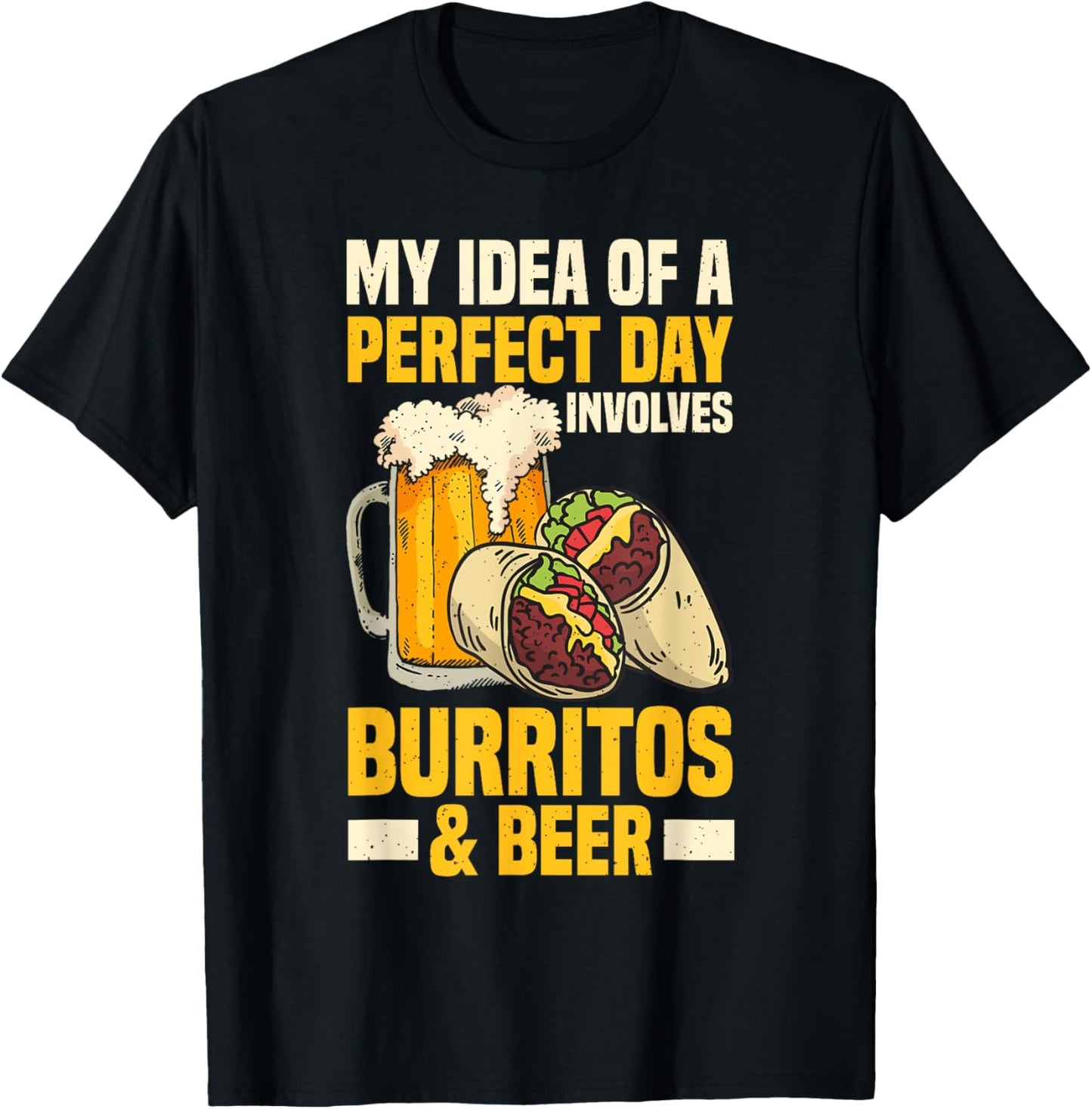 Mexican Food Burrito And Beer Lover T-Shirt - T-Shirt | Black