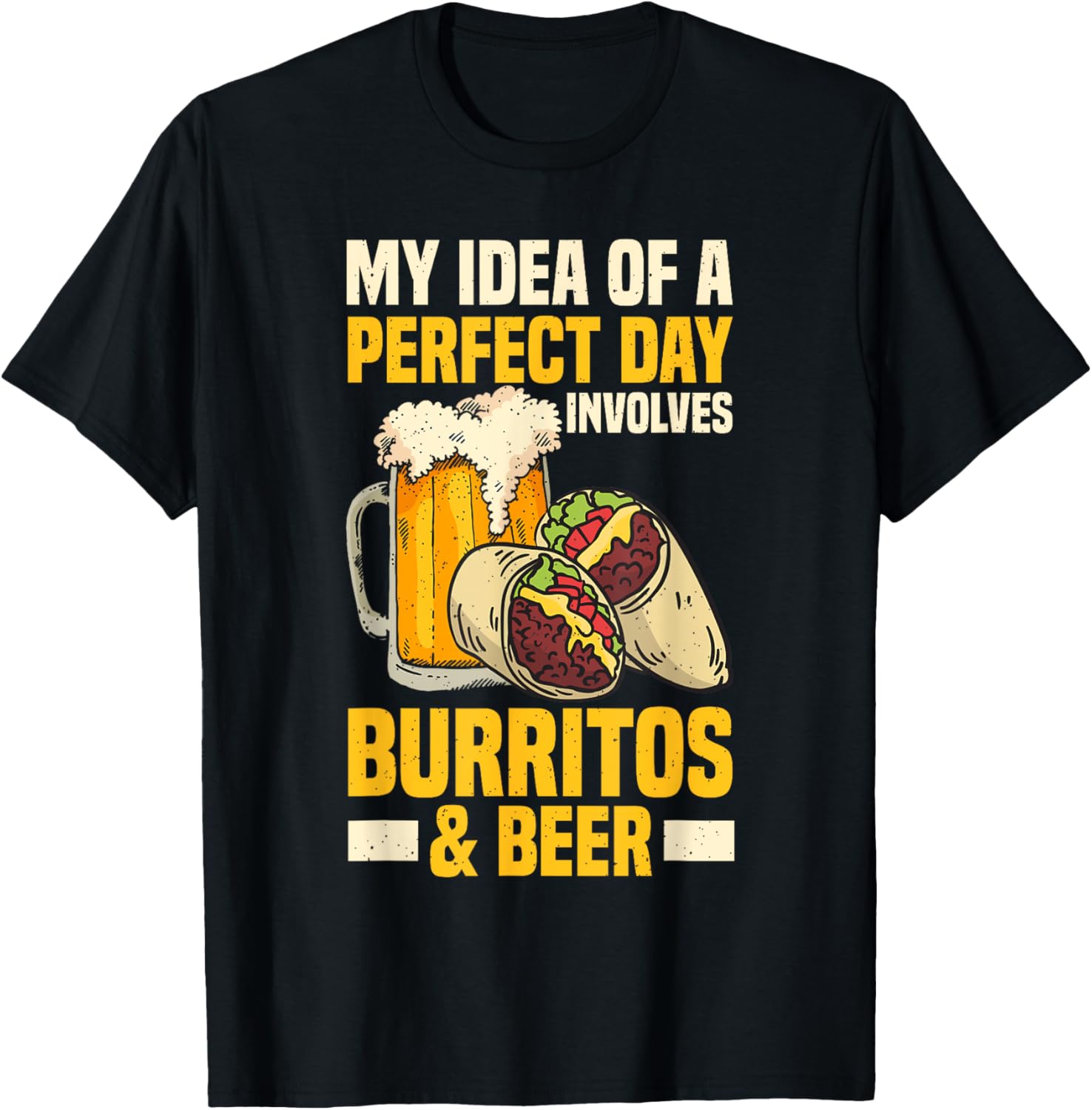 Mexican Food Burrito And Beer Lover T-Shirt - T-Shirt | Black