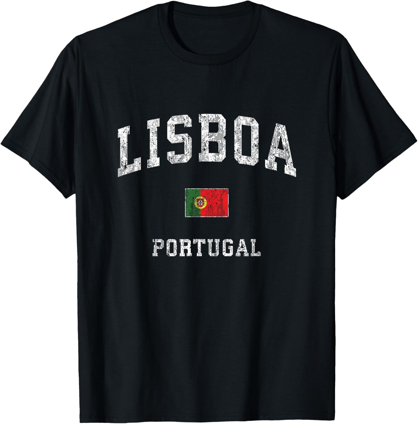Lisbon Portugal Vintage Athletic Sports Design T-Shirt - T-Shirt | Black