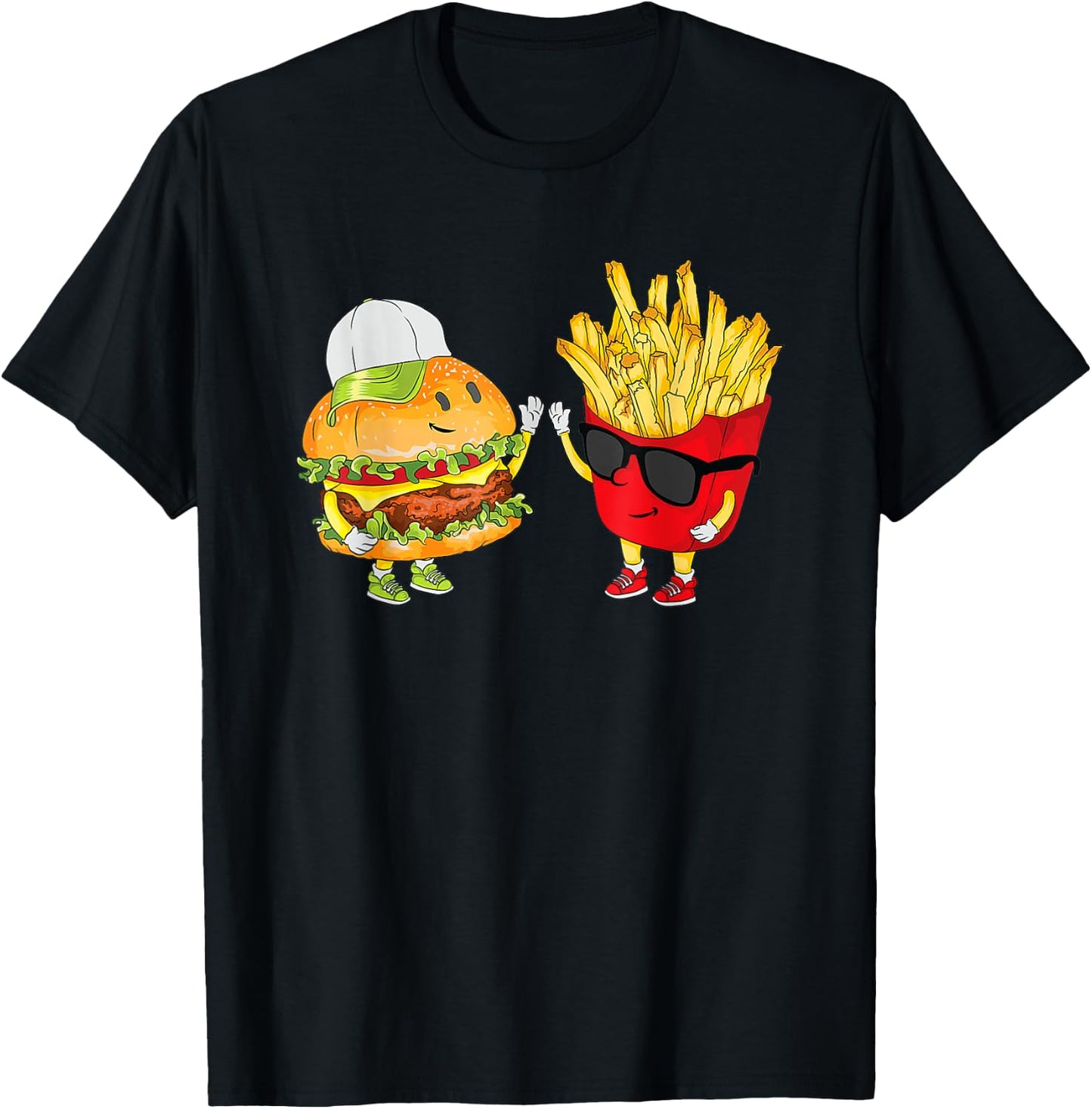 Hamburger Fries High Five | Cool Fun Combo Snacks Funny Gift T-Shirt - T-Shirt | Black