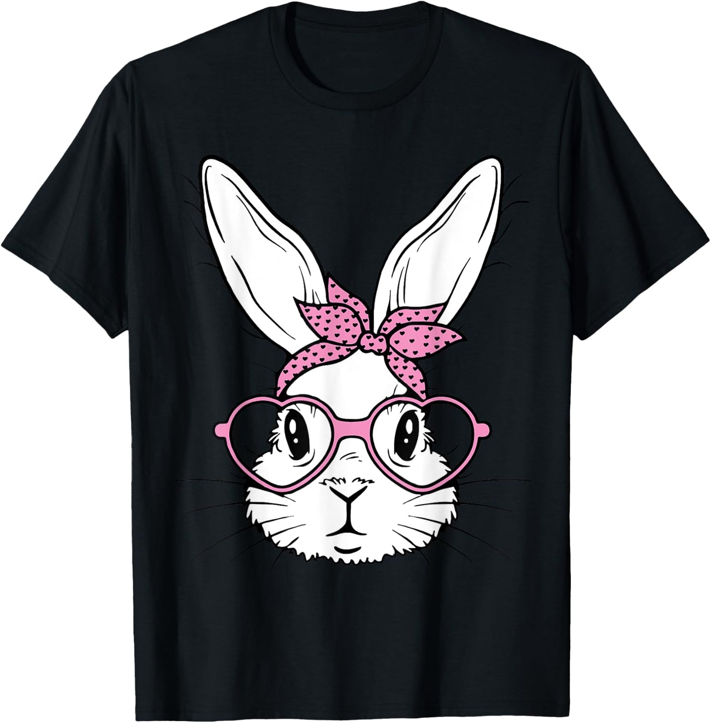Cute Bunny Rabbit Face With Bandana Heart Glasses Easter Day T-Shirt - T-Shirt | Black