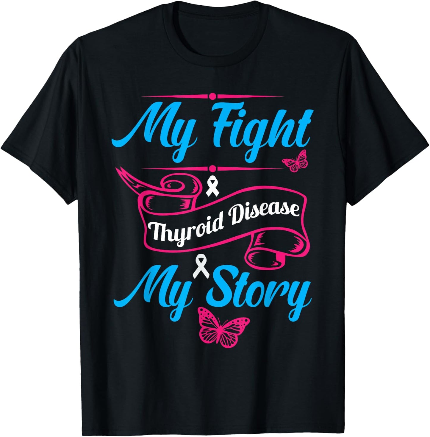 Thyroid Hashimotos Hypothyroidism Awareness Survivor Ribbon T-Shirt - T-Shirt | Black