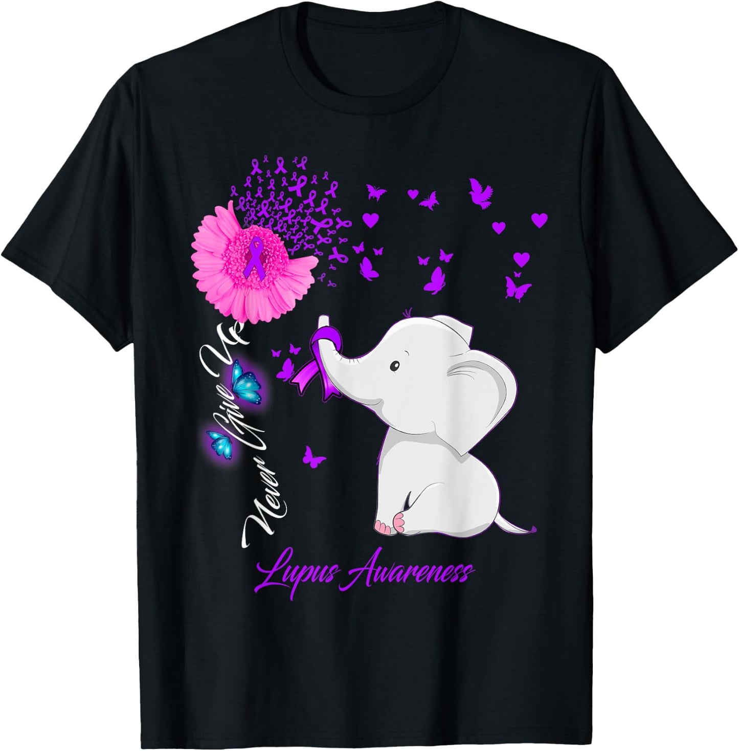 Elephant Lupus Awareness - Lupus Ribbon Gifts T-Shirt - T-Shirt | Black