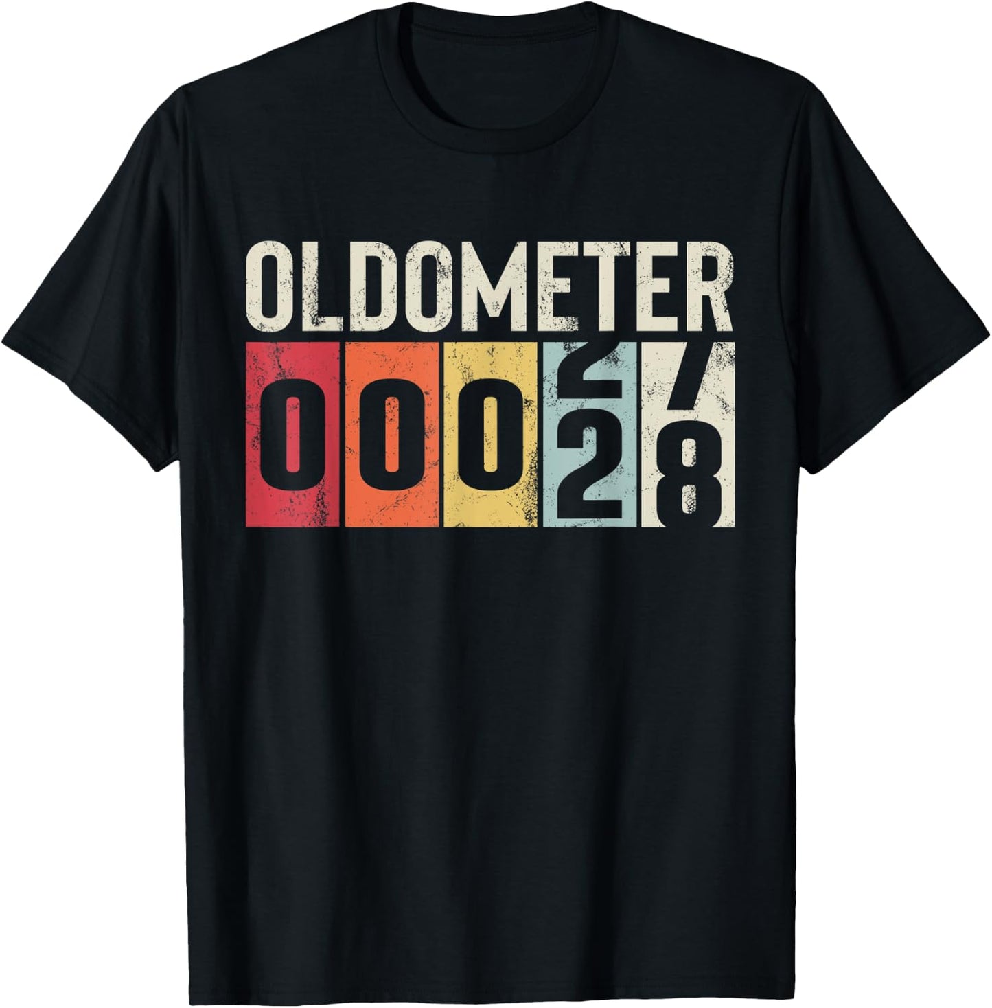 Funny 28 Years Old Oldometer Vintage 28th Birthday Odometer T-Shirt - T-Shirt | Black