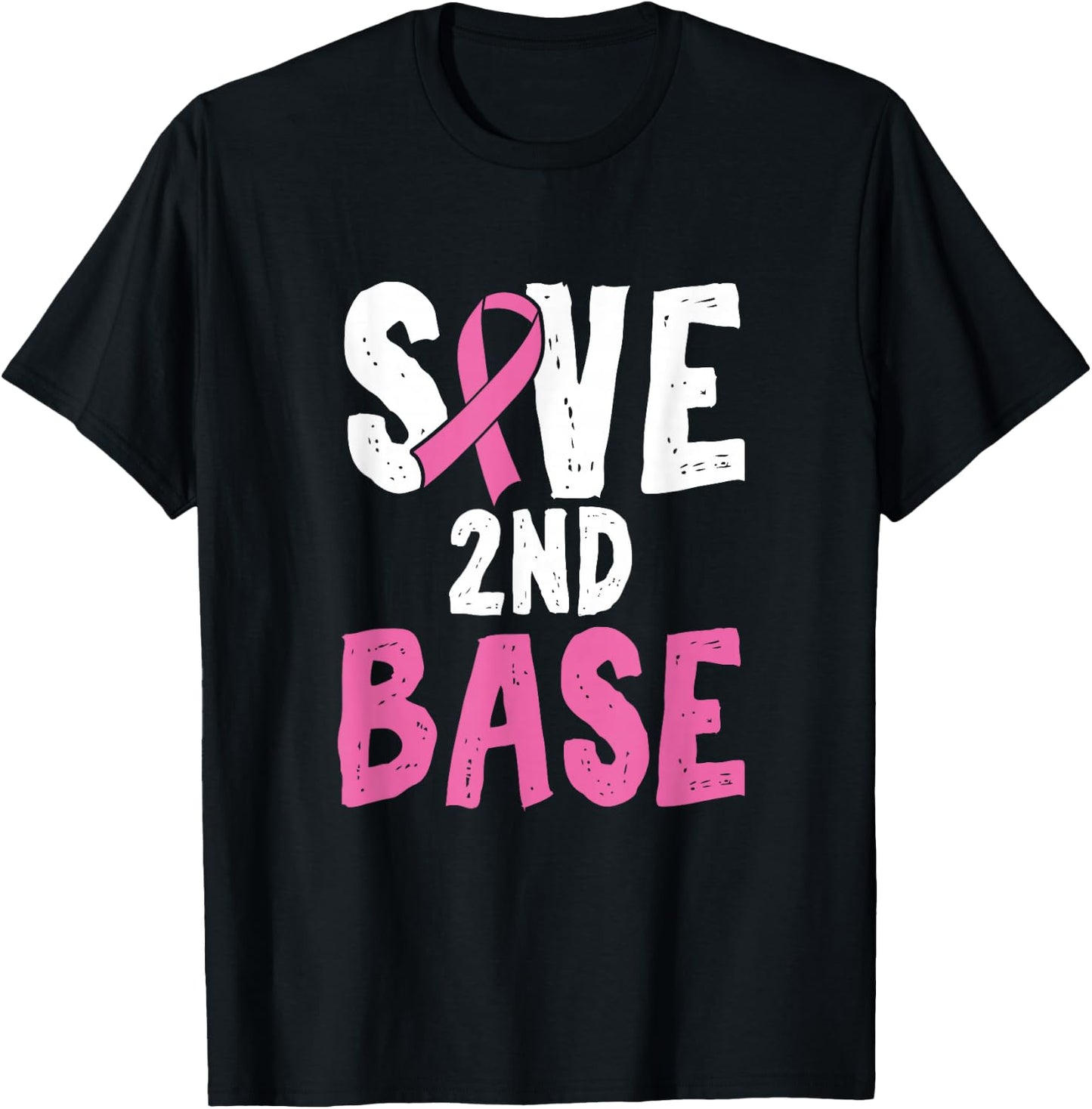 Breast Cancer Awareness Month Saves Second Base T-Shirt - T-Shirt | Black