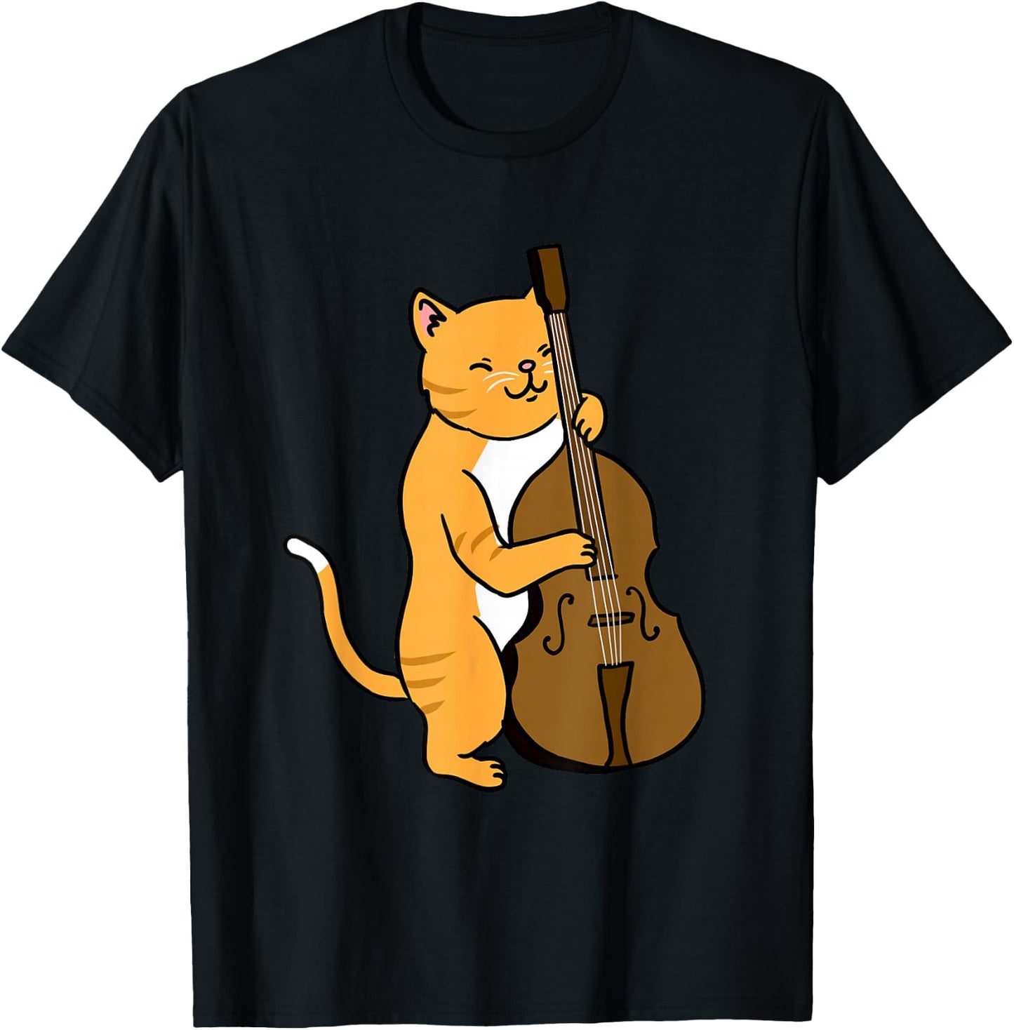 Cat Playing Upright Bass T-Shirt - T-Shirt | Black