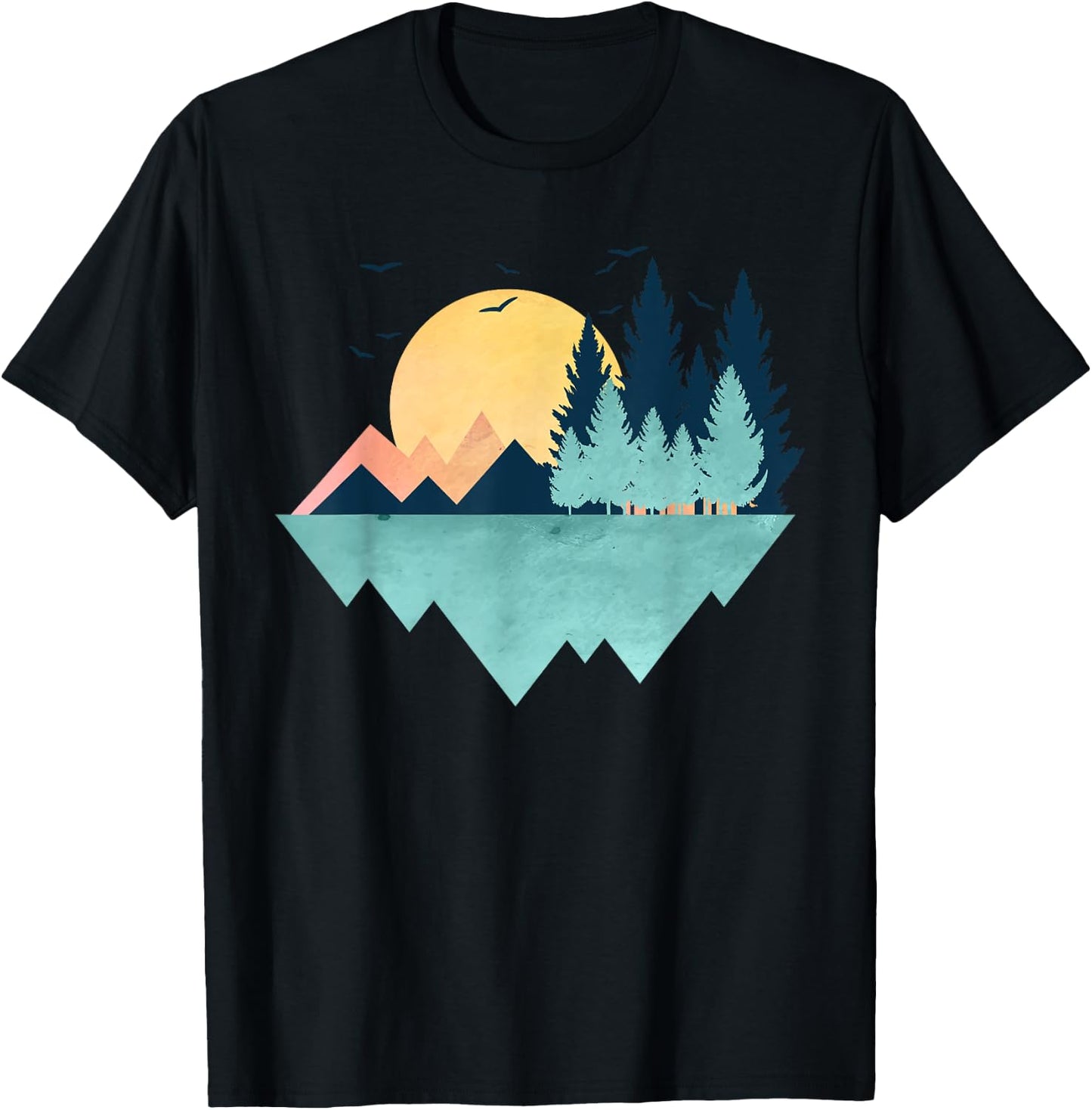 Funny Geometric Mountain Abstract Geometry Outdoor Gifts T-Shirt - T-Shirt | Black