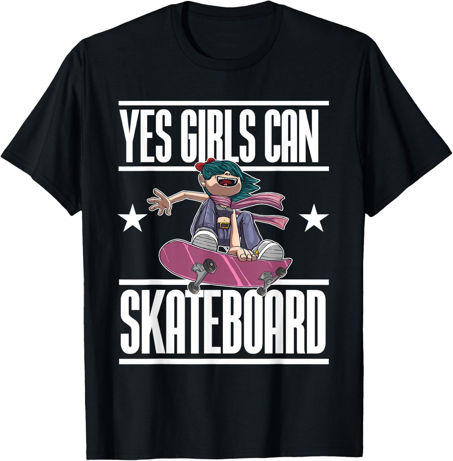 Funny Yes Girls Can Skateboard Gift Skateboarding Women T-Shirt - T-Shirt | Black