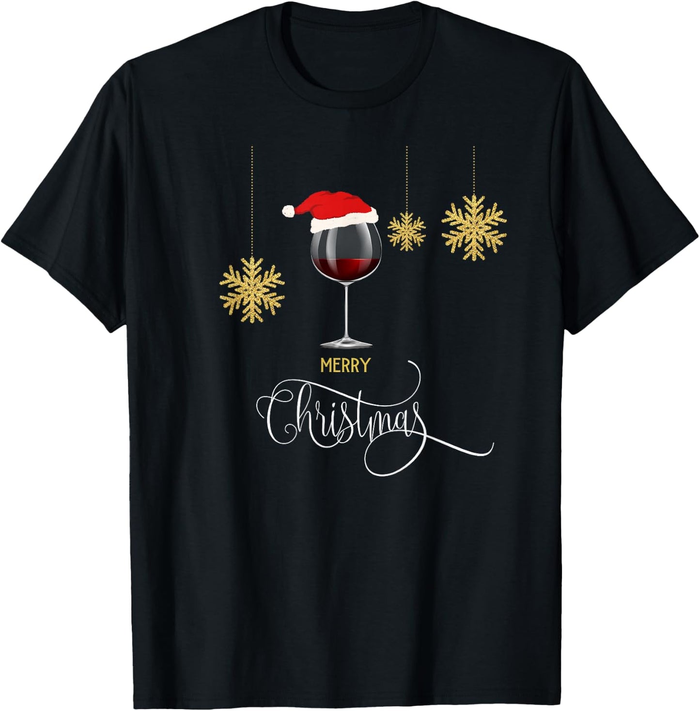 Red Wine Christmas Wine Glass Festive Holiday Women Xmas T-Shirt - T-Shirt | Black