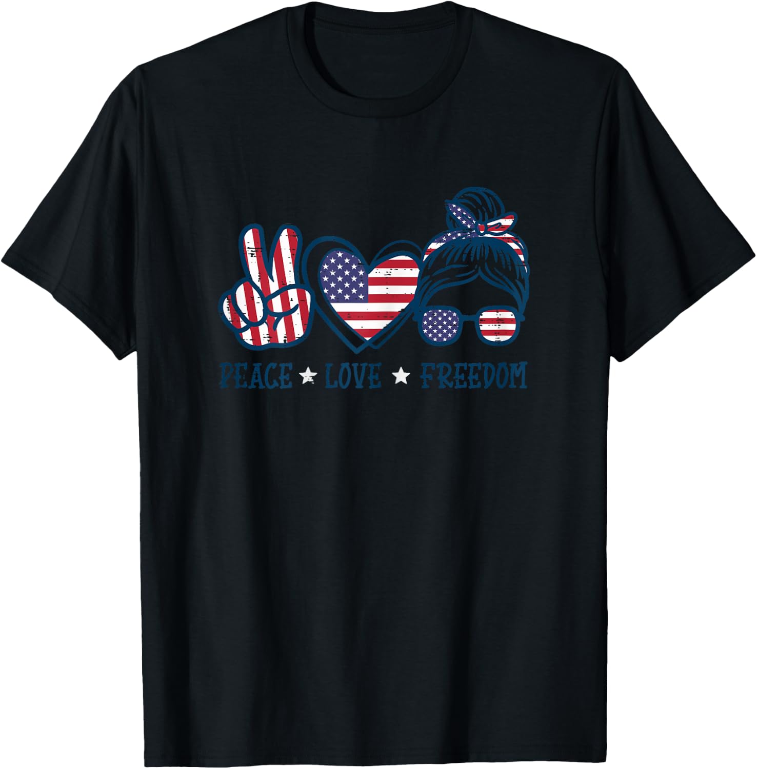 Peace Love Freedom American Flag 4th Of July Patriot Women T-Shirt - T-Shirt | Black