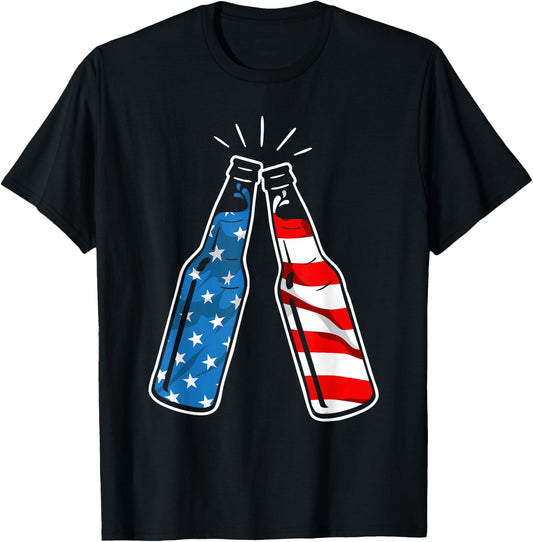 4th Of July Patriotic American Flag Beer Drinking Alcohol Women Men T-Shirt - T-Shirt | Black