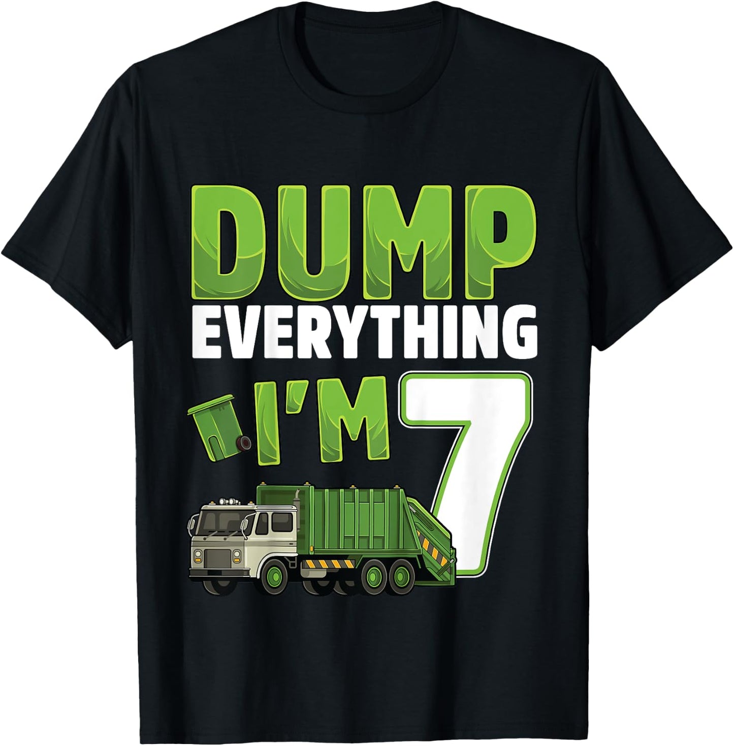 Kids Recycling Trash 7 Year Old Garbage Truck 7th Birthday Boy T-Shirt - T-Shirt | Black