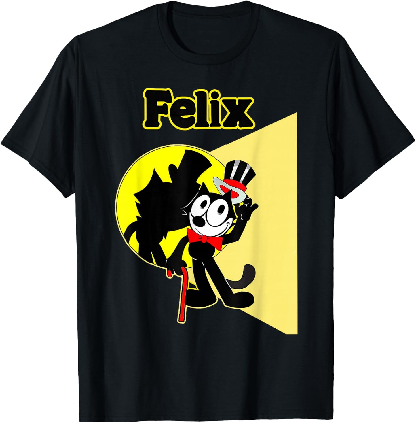 Felix Cartoon on-Stage in Spotlight Wears Bow Tie, Top Hat T-Shirt - T-Shirt | Black