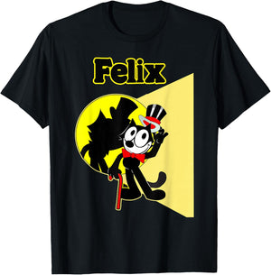 Felix Cartoon on-Stage in Spotlight Wears Bow Tie, Top Hat T-Shirt - T-Shirt | Black