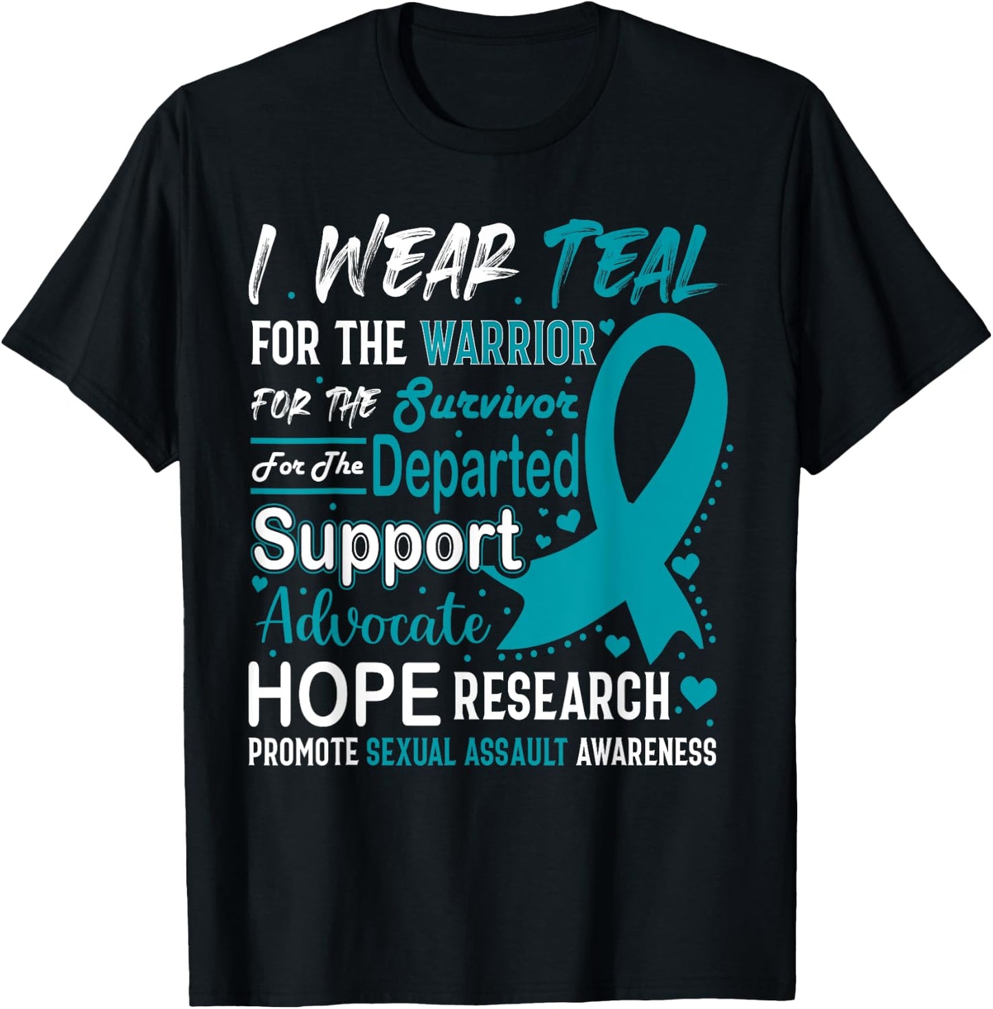 I Wear Teal Sexual Assault Awareness Teal Ribbon Prevention T-Shirt - T-Shirt | Black