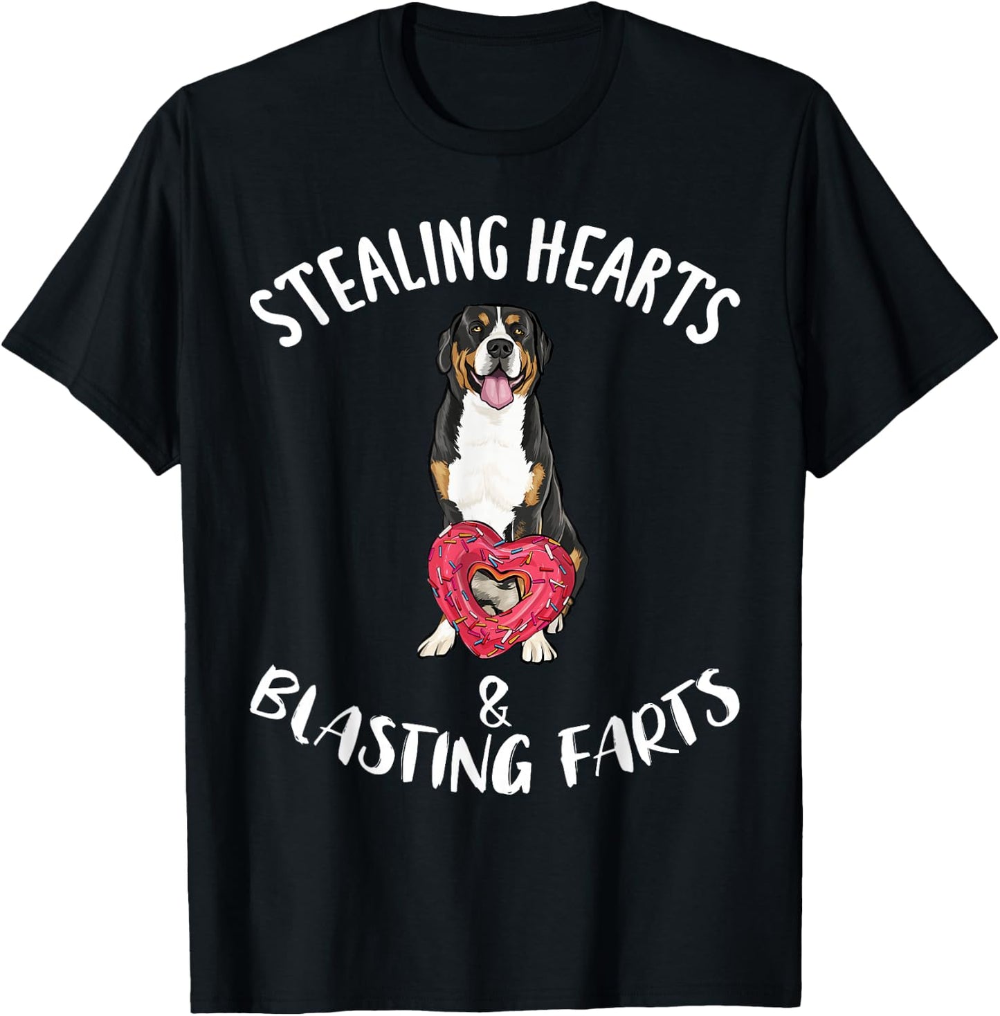 Stealing Hearts Blasting Farts Greater Swiss Mountain Dog T-Shirt - T-Shirt | Black