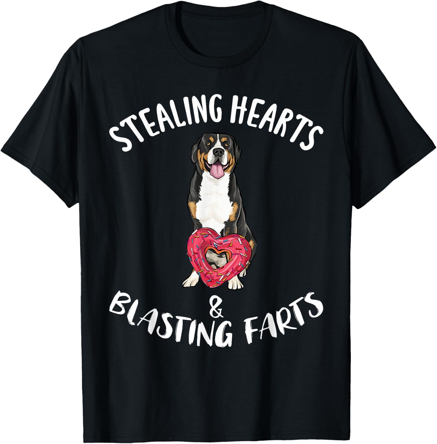 Stealing Hearts Blasting Farts Greater Swiss Mountain Dog T-Shirt - T-Shirt | Black