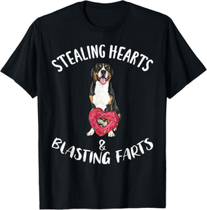 Stealing Hearts Blasting Farts Greater Swiss Mountain Dog T-Shirt - T-Shirt | Black