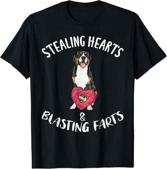 Stealing Hearts Blasting Farts Greater Swiss Mountain Dog T-Shirt - T-Shirt | Black