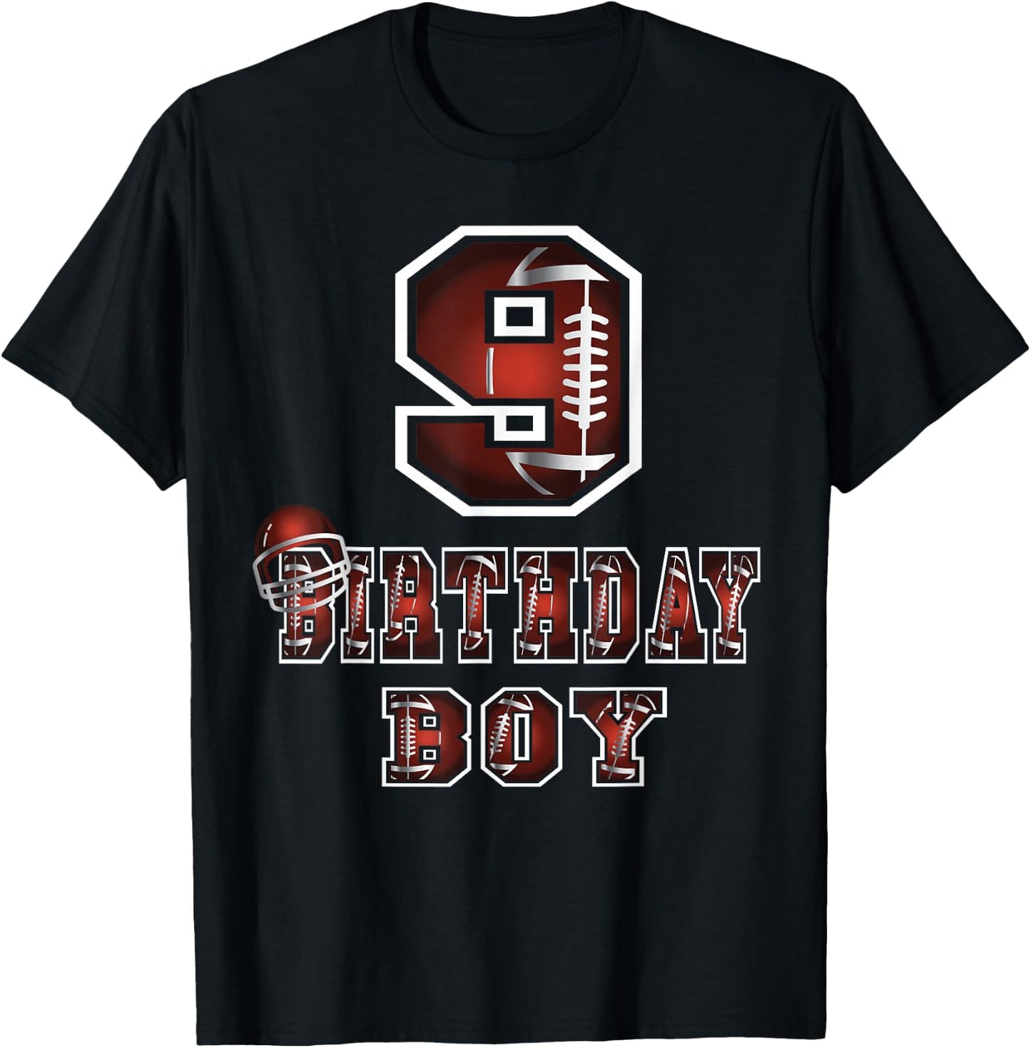 9th Birthday Boy 9 Years Old Football Lover Theme Party T-Shirt - T-Shirt | Black
