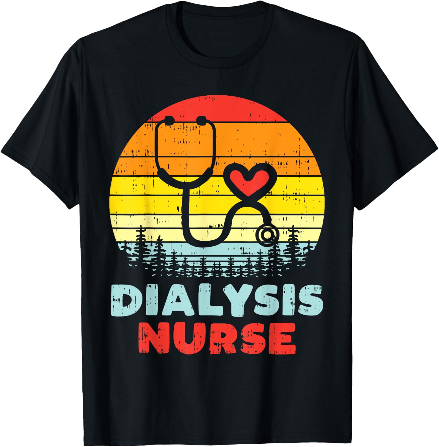 Dialysis Nurse Stethoscope Retro Nephrology Nursing Gift T-Shirt - T-Shirt | Black