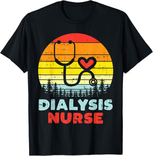 Dialysis Nurse Stethoscope Retro Nephrology Nursing Gift T-Shirt - T-Shirt | Black