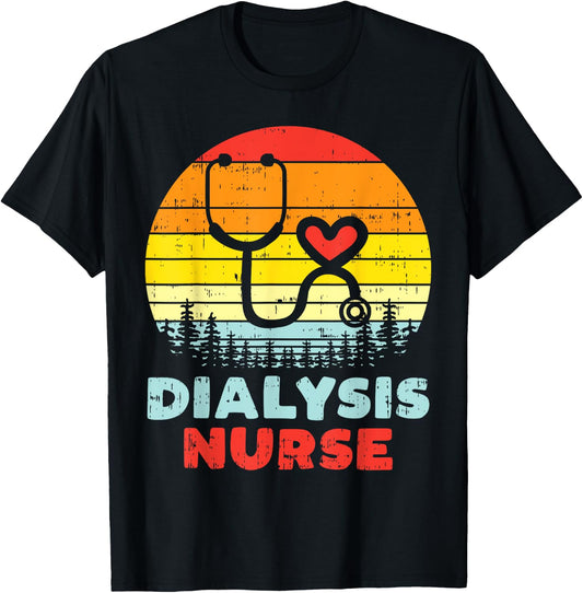 Dialysis Nurse Stethoscope Retro Nephrology Nursing Gift T-Shirt - T-Shirt | Black