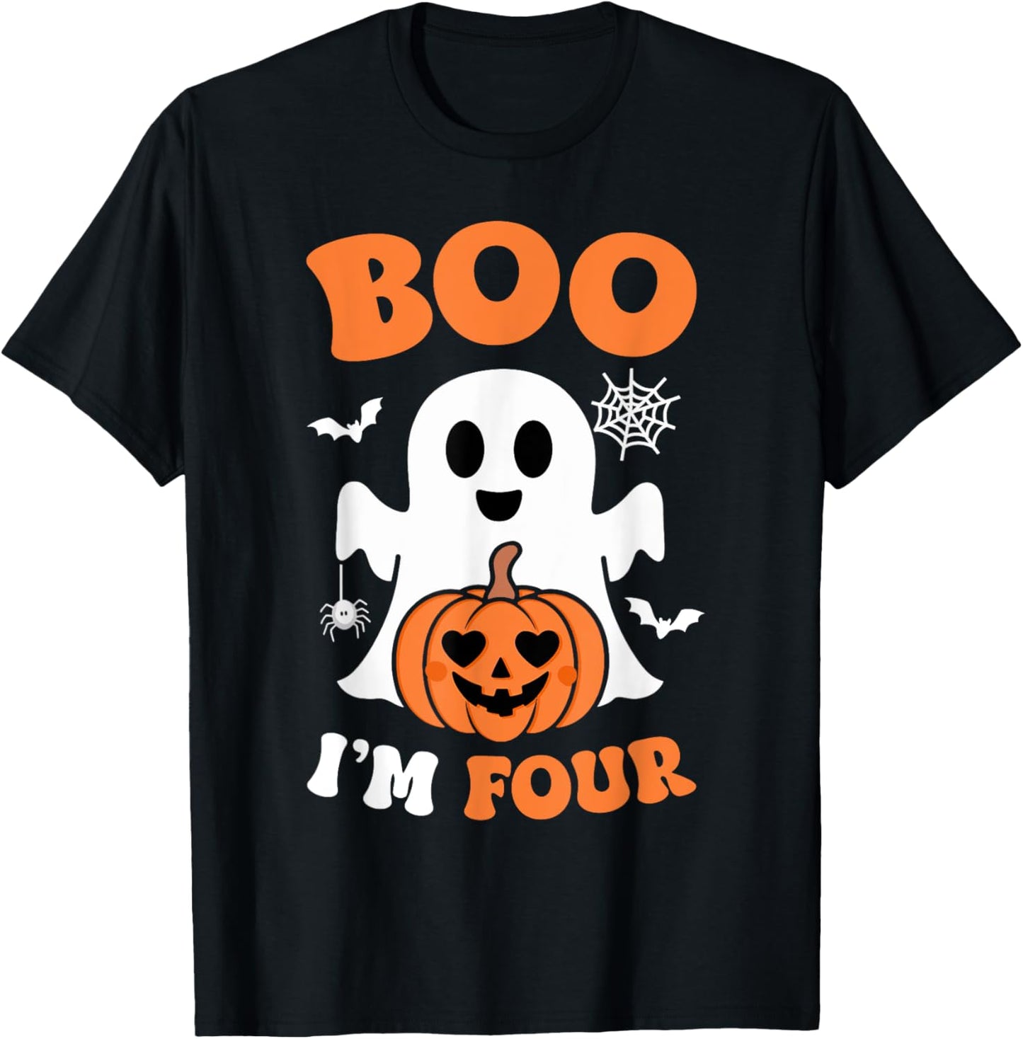 Ghost Boo I'm Four Year 4th Birthday Boys Halloween Groovy T-Shirt - T-Shirt | Black