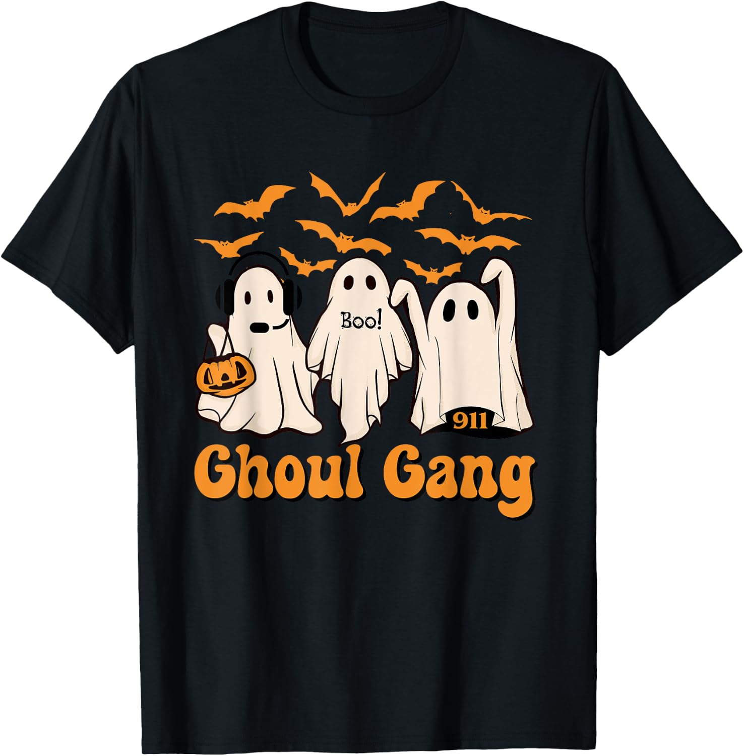 Halloween Dispatcher Boo Crew Police Dispatch Thin Gold Line T-Shirt - T-Shirt | Black
