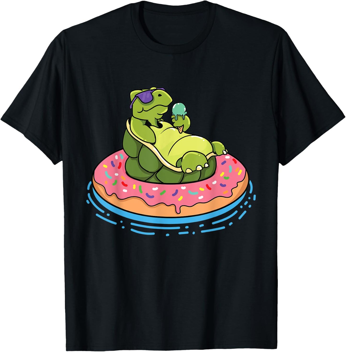 Sea Turtles and Water Turtle with Donut Swim Ring Turtle T-Shirt - T-Shirt | Black