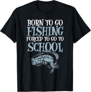 Born Fishing Forced To School Funny Bass Fish Fisherman Boys,Short Sleeve T-Shirt - T-Shirt | Black