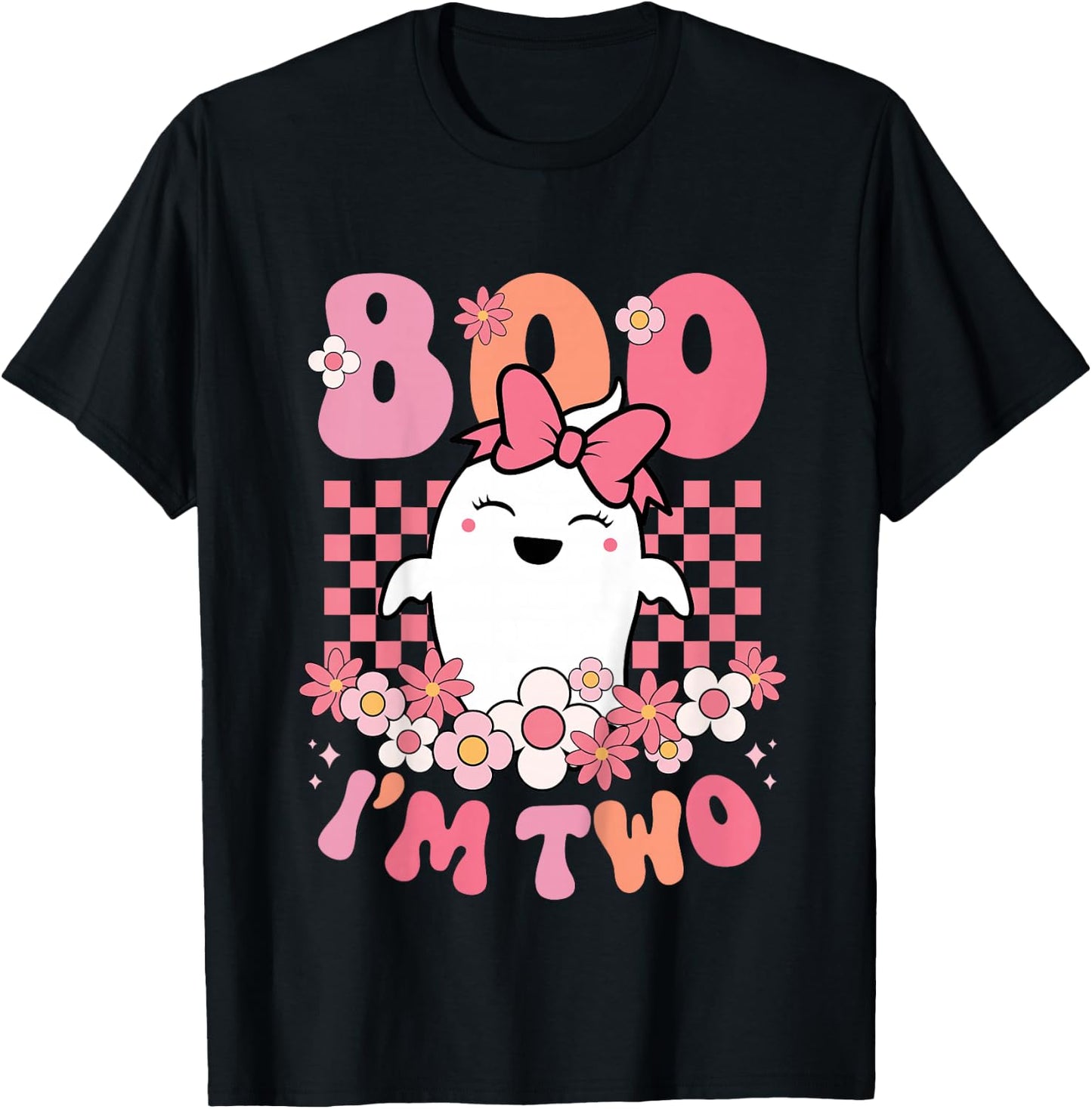 Kids Boo I'm Two Cute Ghost Groovy 2nd Second Birthday Girls Kids T-Shirt - T-Shirt | Black