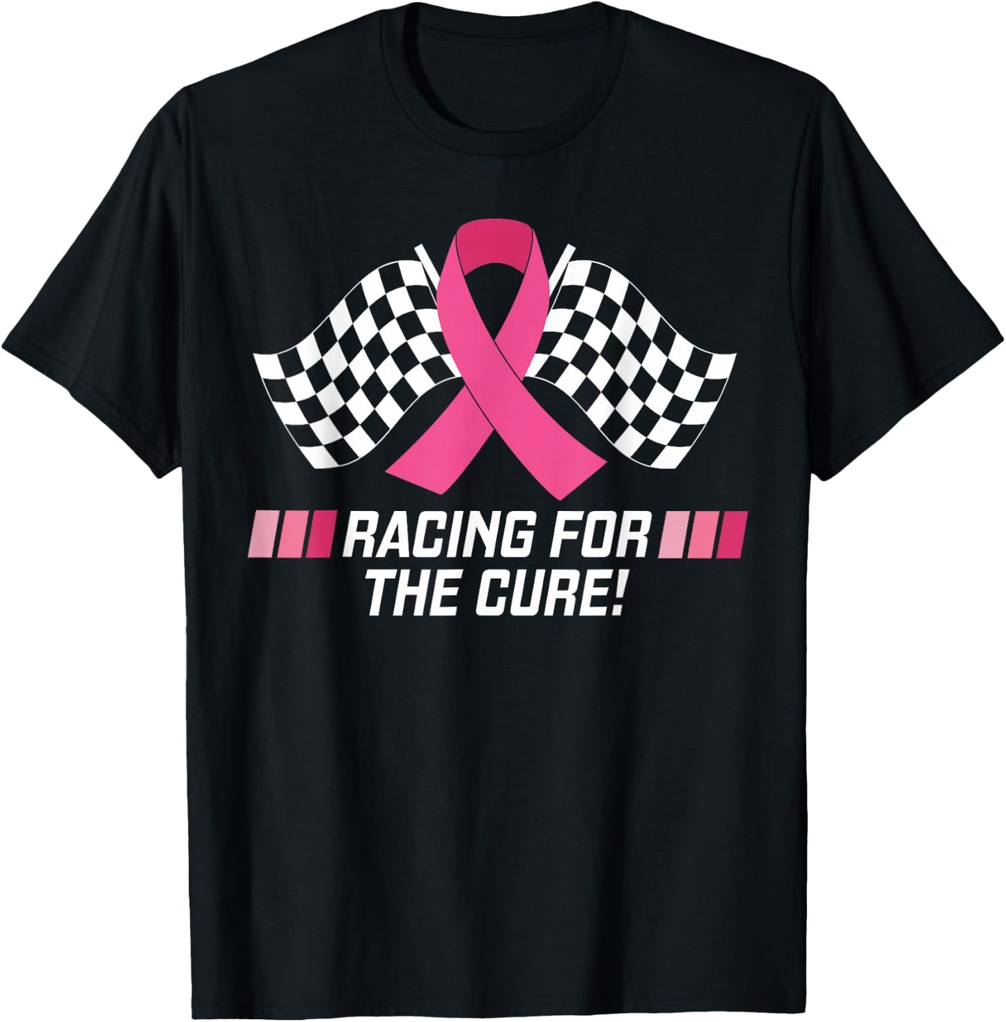 Car Races Racing For a Cure Pink Ribbon Breast Cancer T-Shirt - T-Shirt | Black