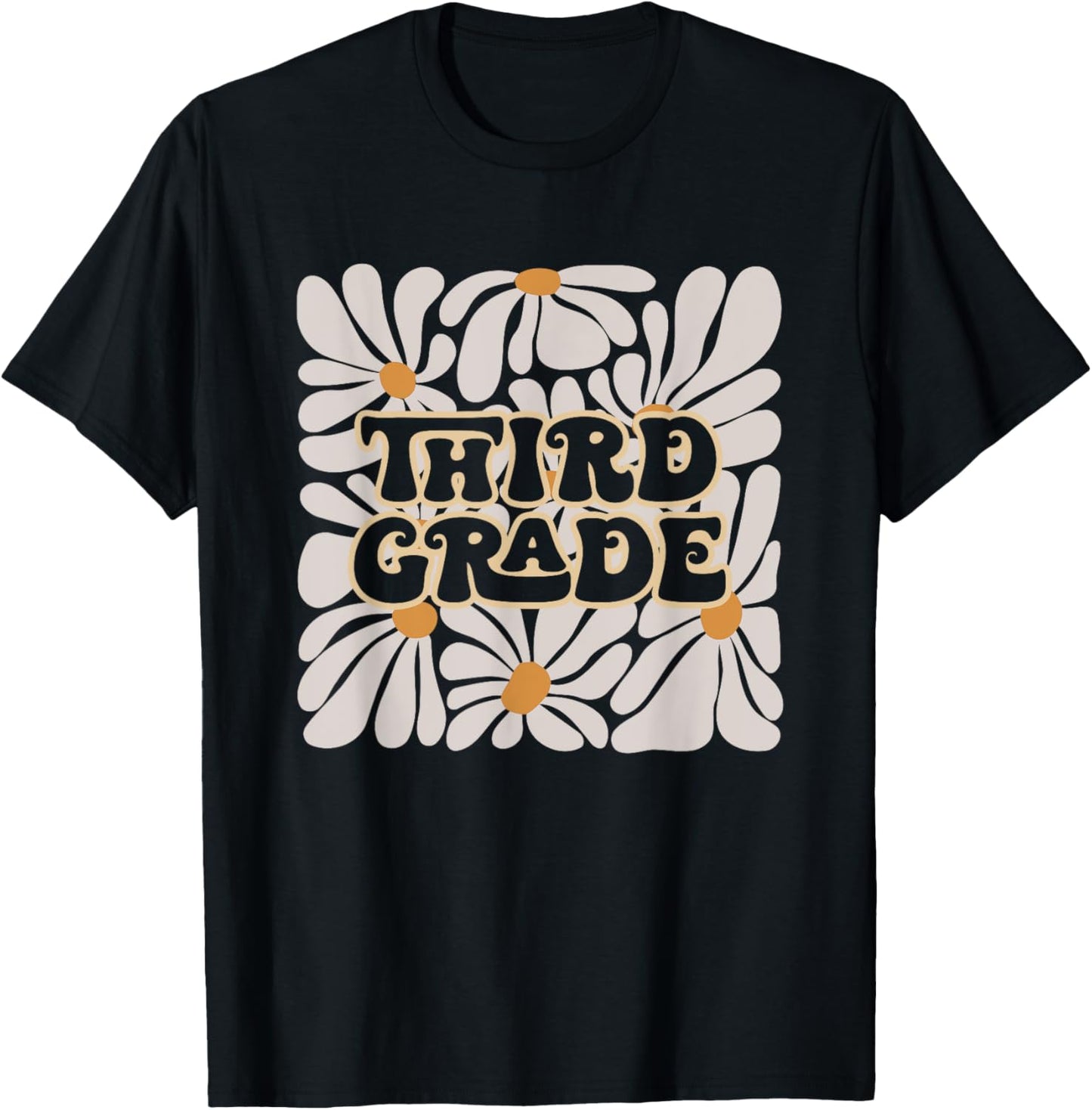 Retro Flower Power Squared Third 3rd Grade Back To School T-Shirt - T-Shirt | Black