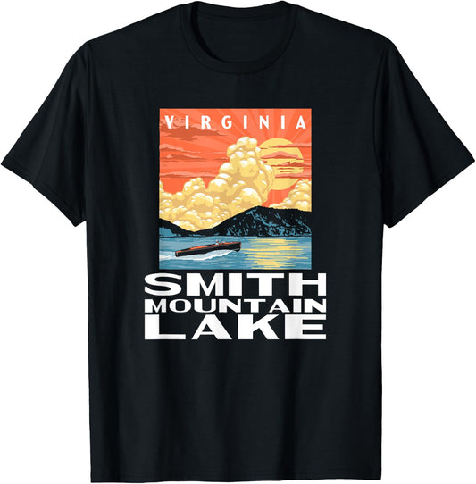 Retro Smith Mountain Lake Virginia WPA Style Vintage T-Shirt - T-Shirt | Black