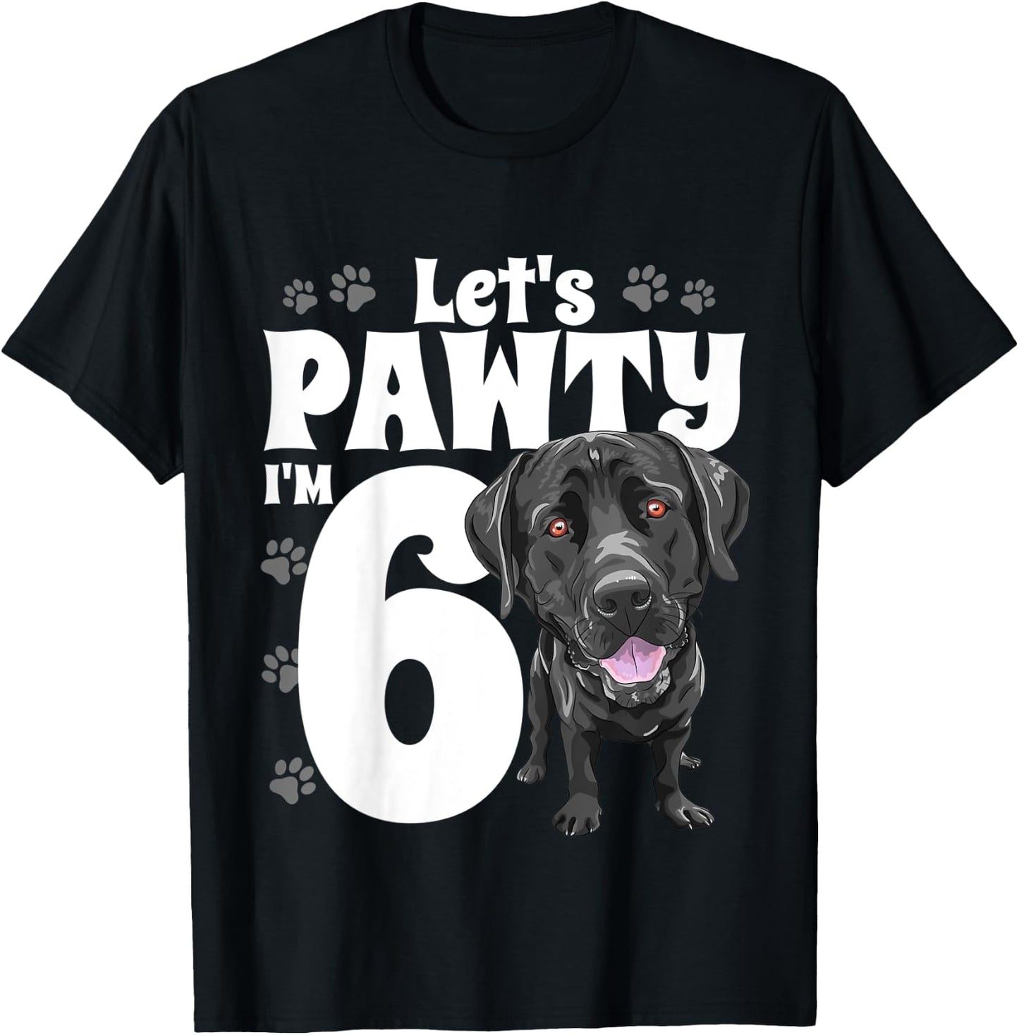 6 Year Old Black Lab Dog Birthday Pawty Labrador 6th Gift Kids T-Shirt - T-Shirt | Black