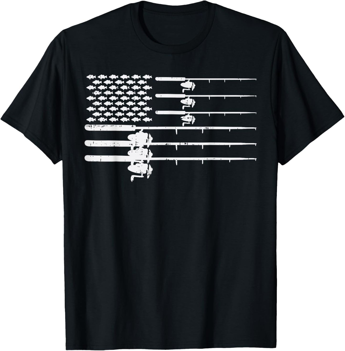 Fishing Rod US Flag Vintage Patriotic Fisherman Angler Gift T-Shirt - T-Shirt | Black