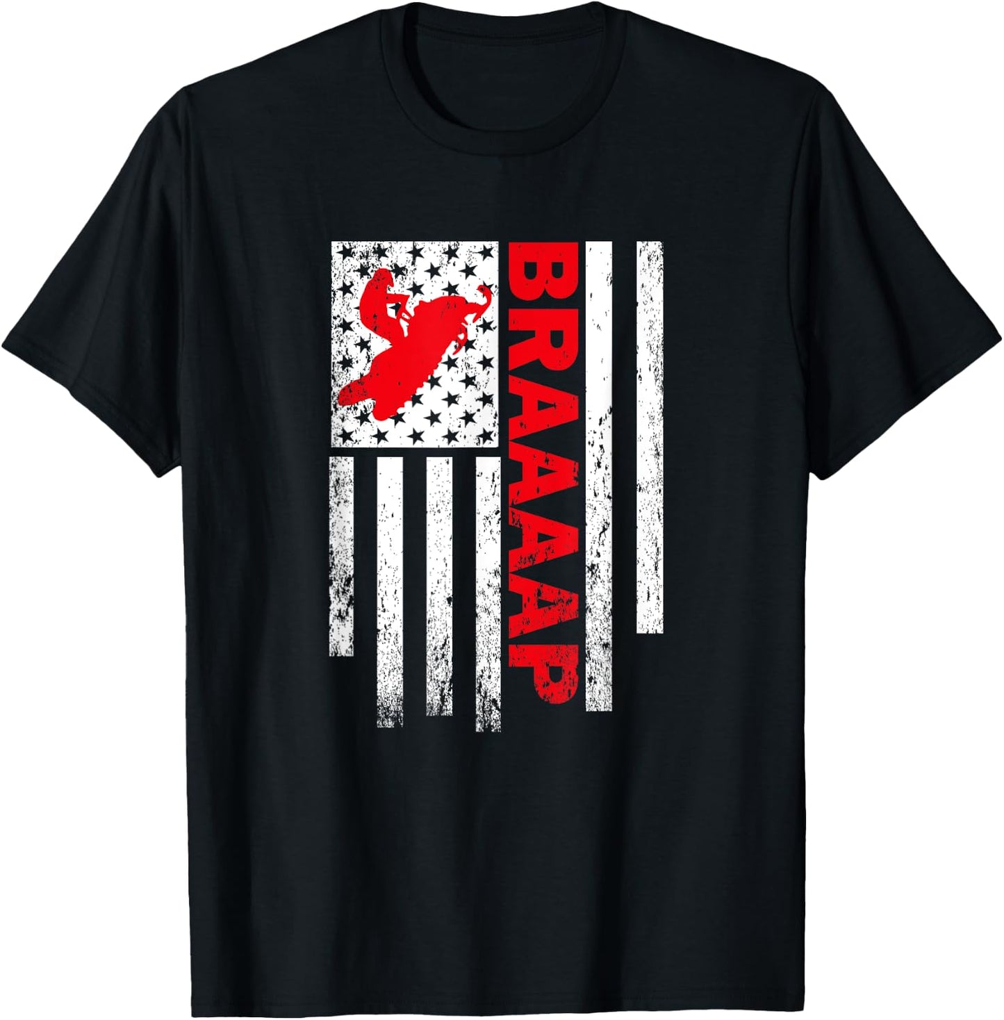 Funny American Flag Snowmobile Braaap T-Shirt - T-Shirt | Black