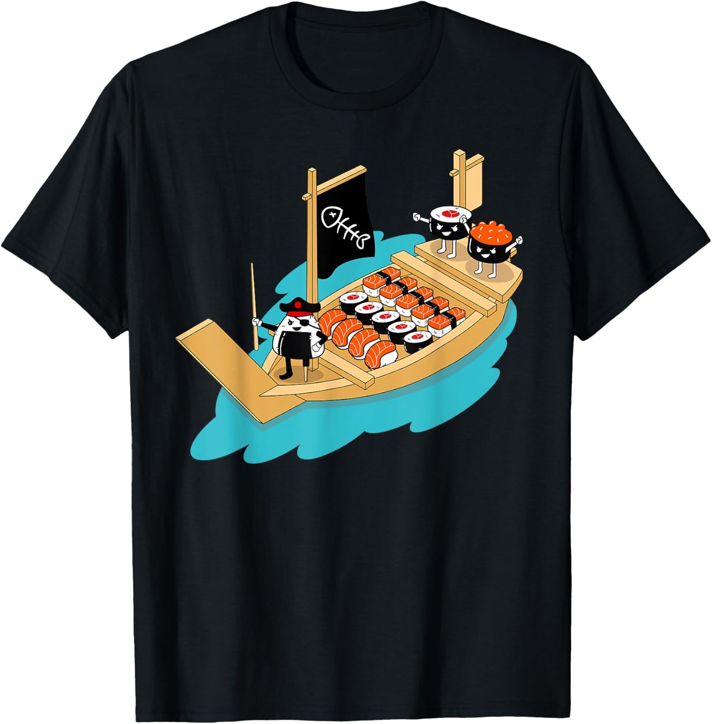 Sushi Boat Pirate | Sashimi Fish Rice Japan Fans Gift T-Shirt - T-Shirt | Black