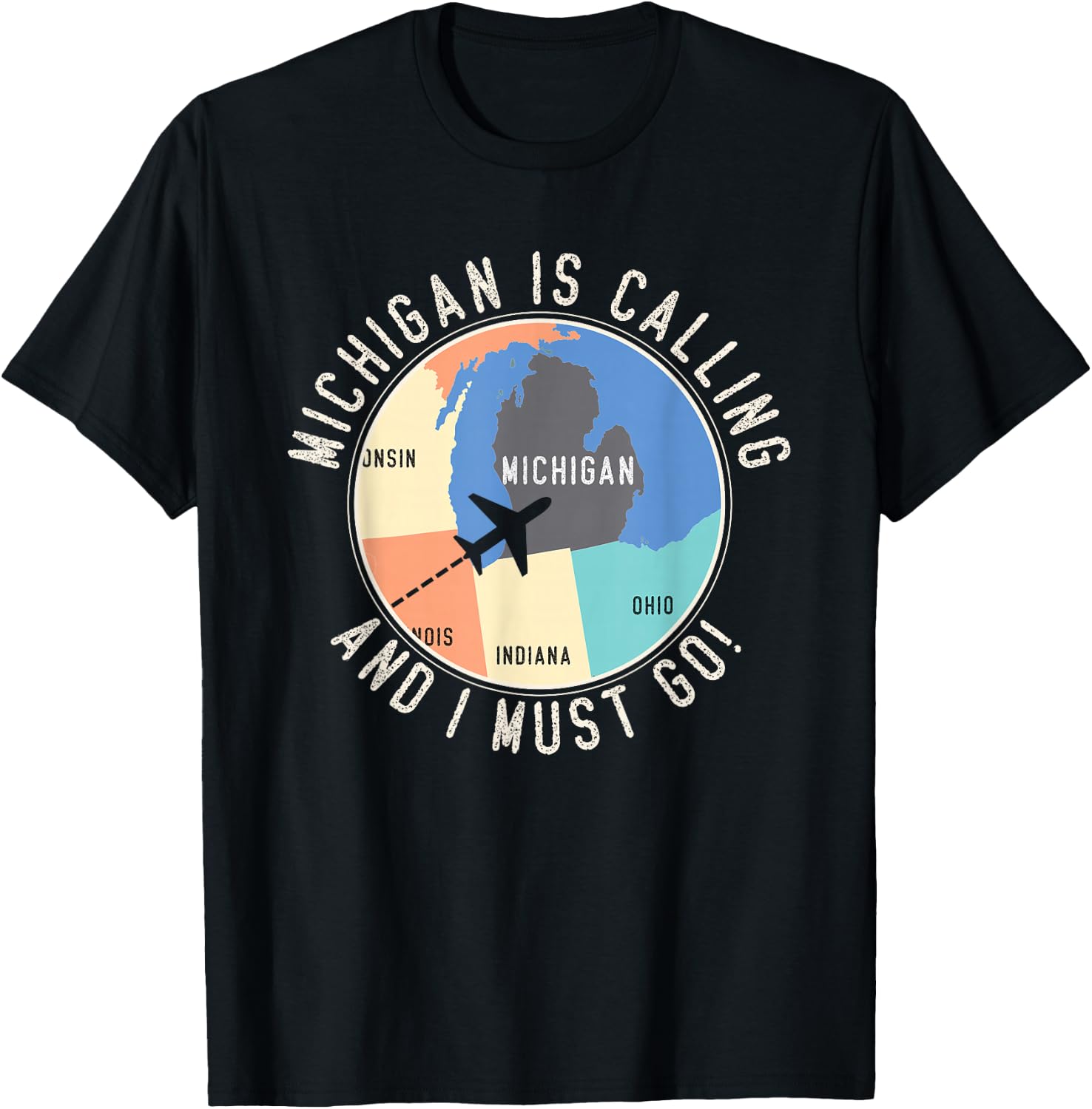 Michigan Is Calling And I Must Go Michigan Map T-Shirt - T-Shirt | Black