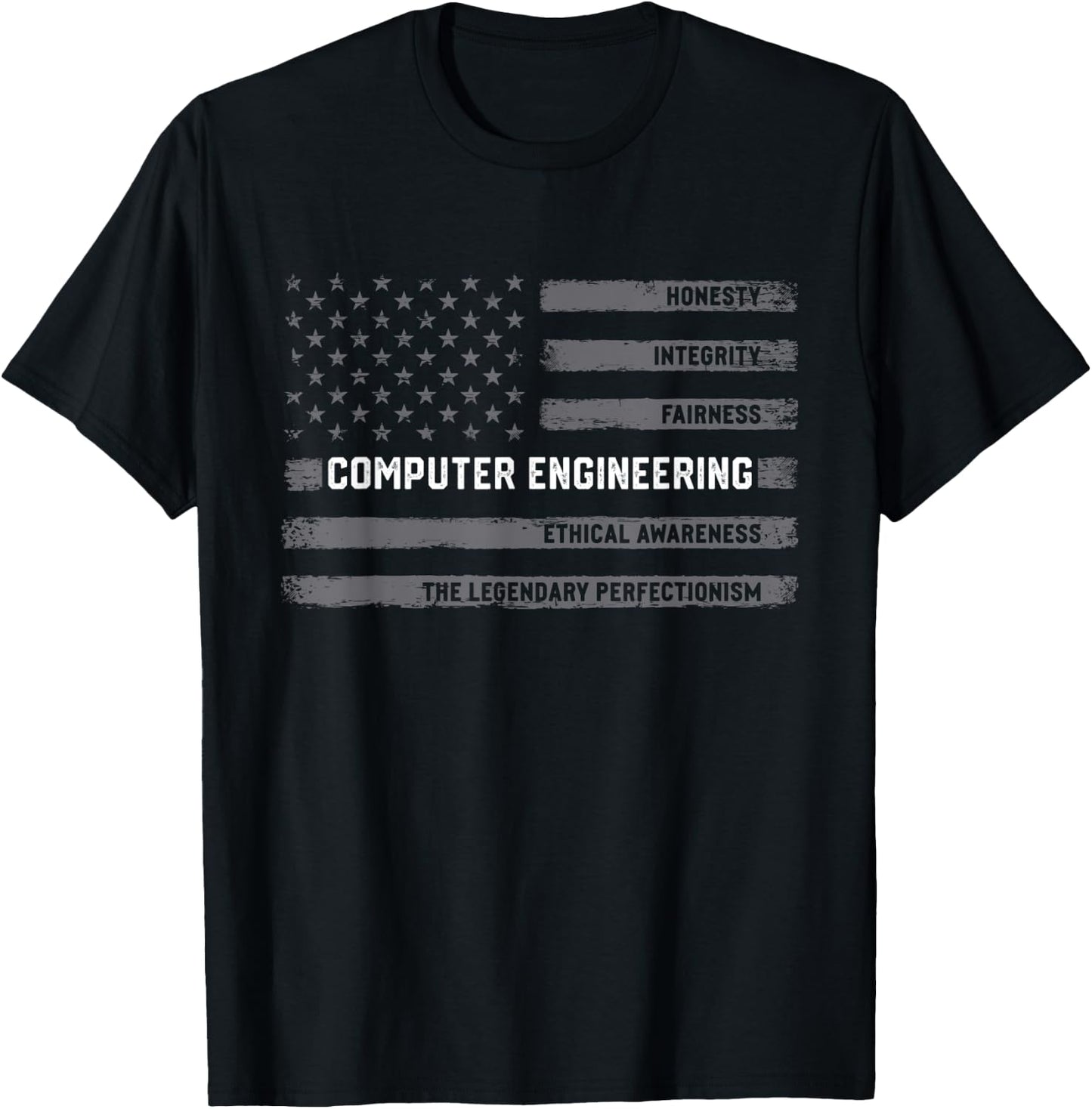 Computer Engineering American Flag Distressed Graphic Women Men T-Shirt - T-Shirt | Black