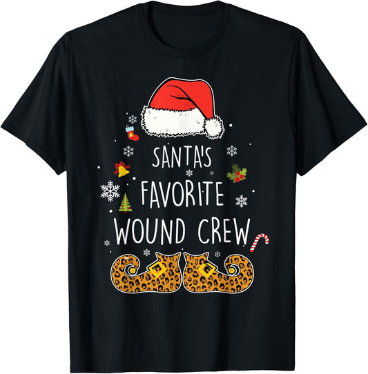 Santa's Favorite Wound Crew Christmas Wound Care Nurse Crew T-Shirt - T-Shirt | Black