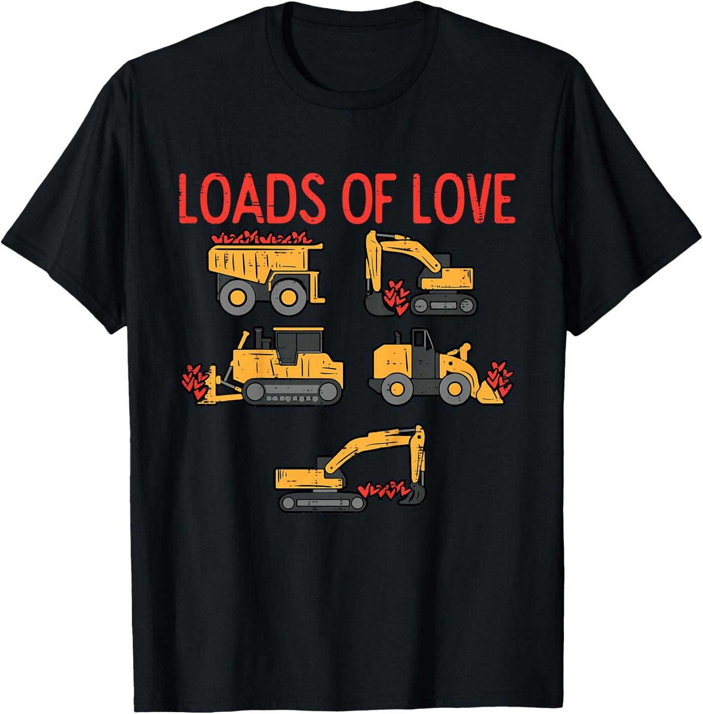 Kids Valentines Day Construction Loads Of Love Truck Toddler Boys T-Shirt - T-Shirt | Black