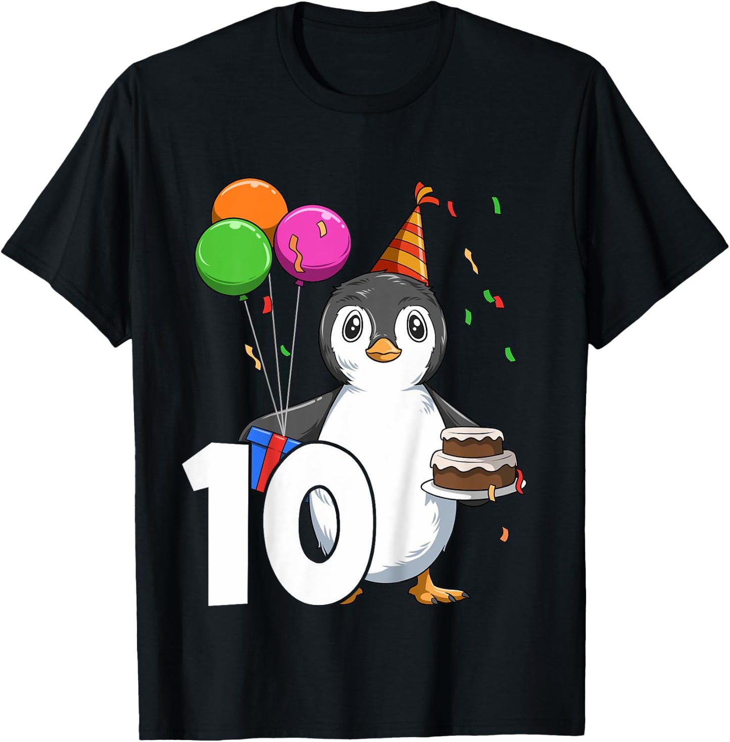 Penguin Birthday 10 Penguin 10th Birthday Penguin Party 10th T-Shirt - T-Shirt | Black