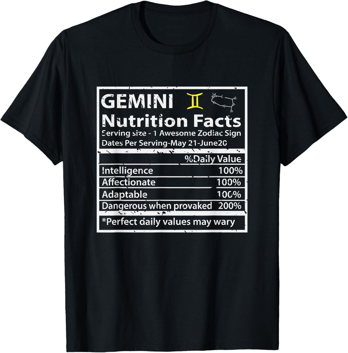 Gemini Nutrition Facts Zodiac Sign T-Shirt - T-Shirt | Black