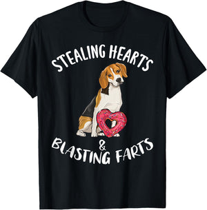Stealing Hearts Blasting Farts Beagle Valentines Day T-Shirt - T-Shirt | Black