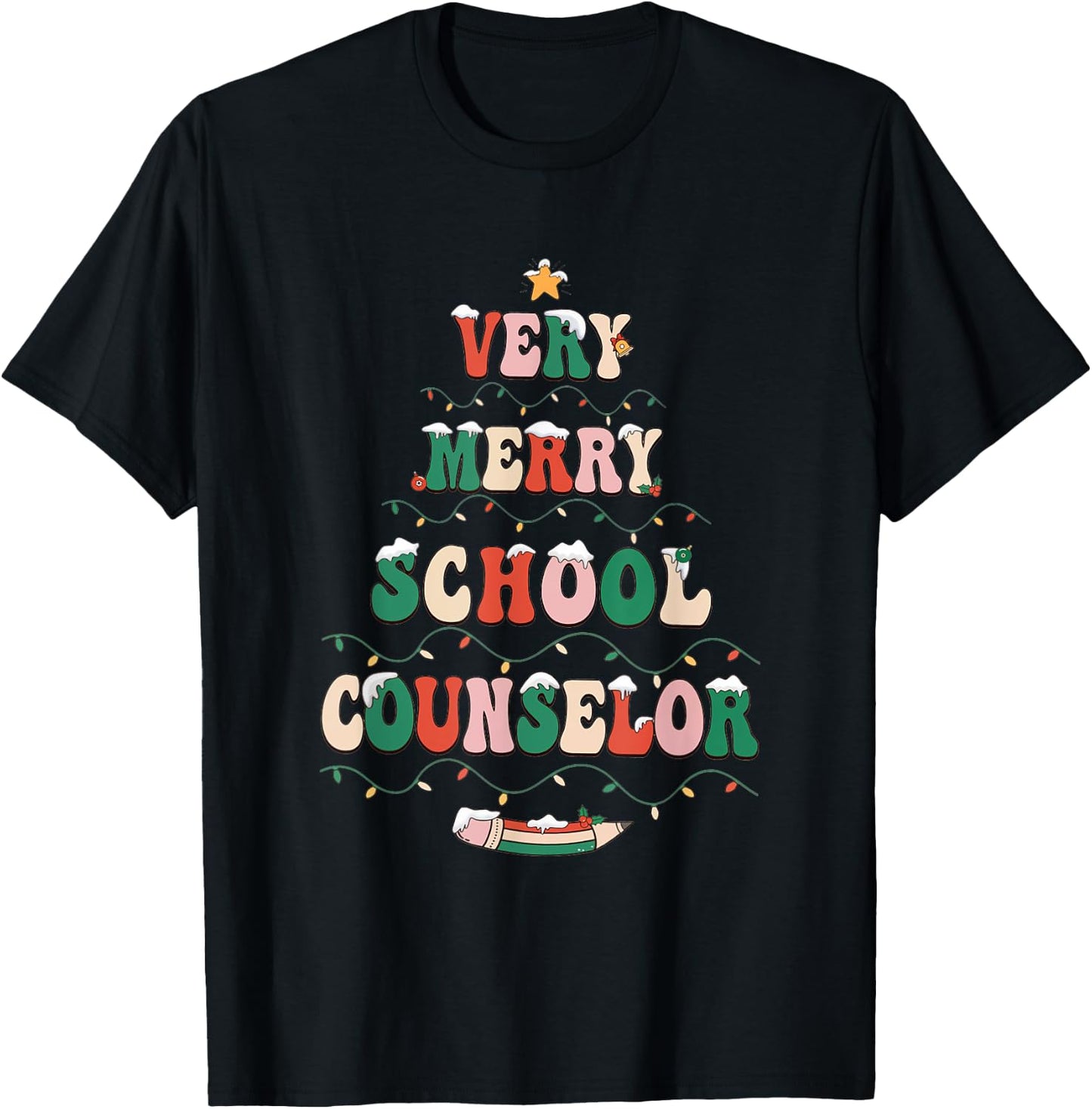 Groovy Very Merry School Counselor Christmas School Women T-Shirt - T-Shirt | Black