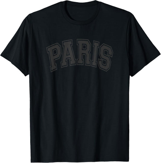 Paris Arched Style Black Text and Outline T-Shirt - T-Shirt | Black