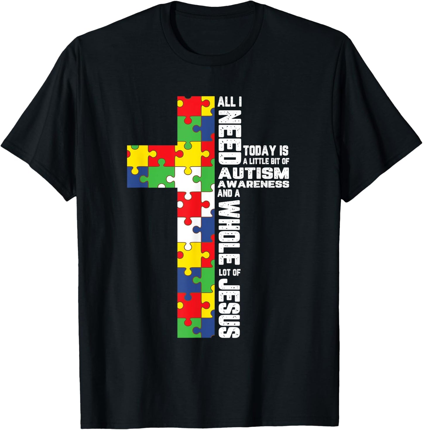 Autism Awareness Jesus Cross Puzzle Cool Christian Gifts T-Shirt - T-Shirt | Black
