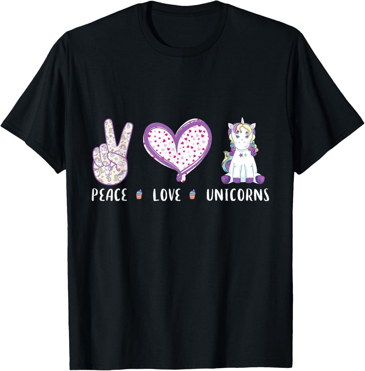 peace love Unicorns gifts for kids girls boys women T-Shirt - T-Shirt | Black